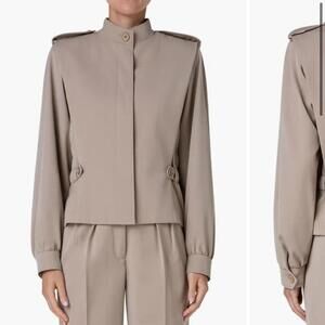 akris Tan george gabardine cropped military style trench coat size 10